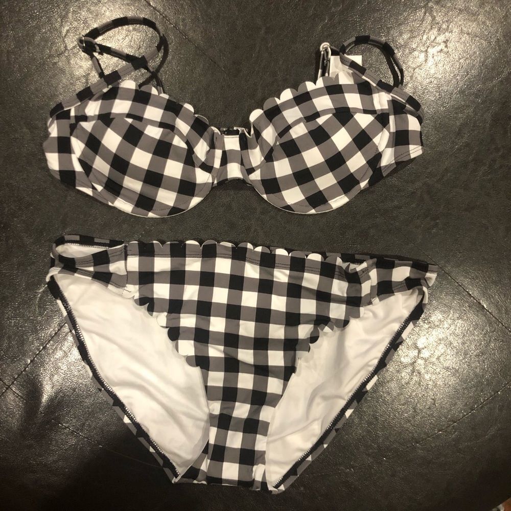 Loft Black and White Gingham Scalloped Bikini